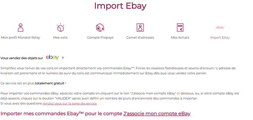 relier compte ebay & mondial relay
