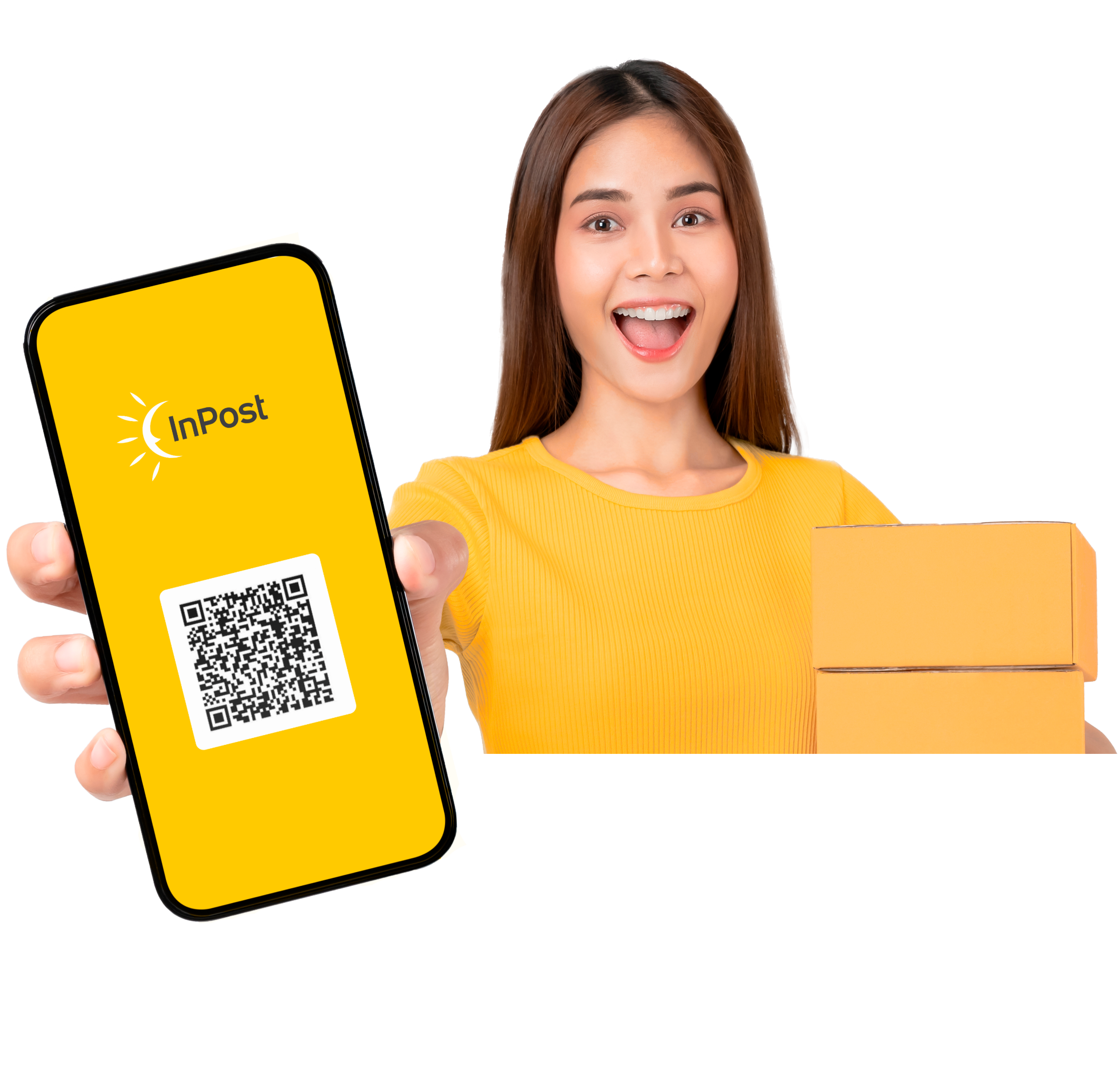 woman holding a phone with the Inpost App