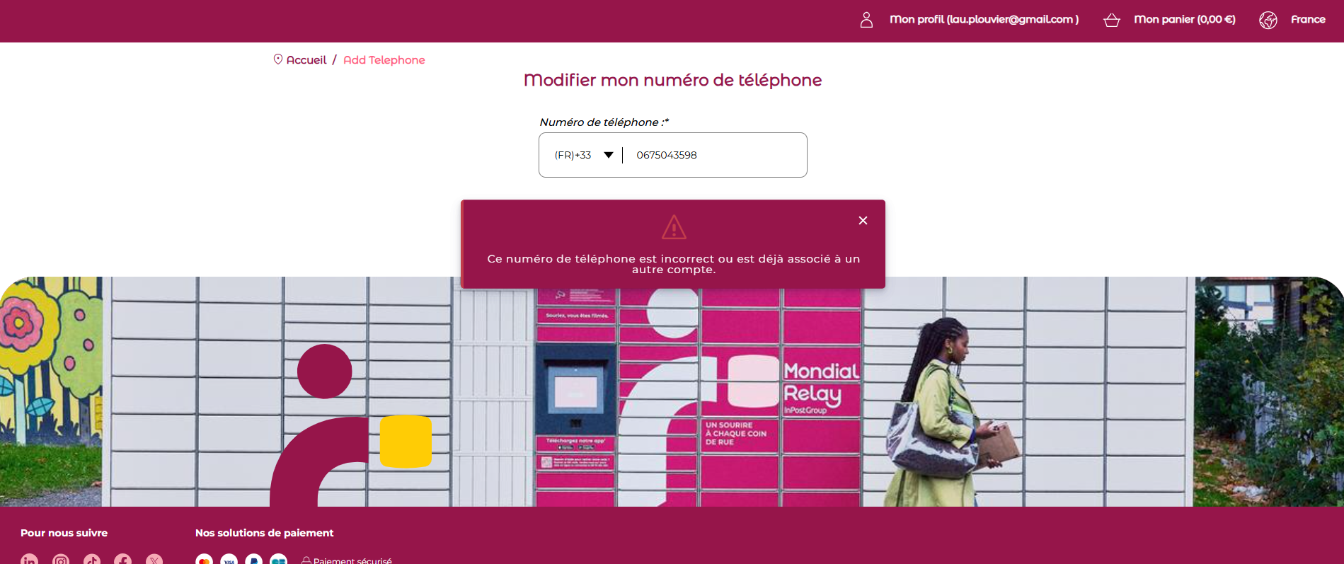 Écran compte bloqué – site web